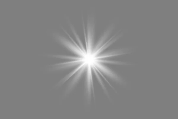 Glödande Ljus Effekter Isolerade Grå Bakgrund Solen Blinkar Med Strålar — Stock vektor