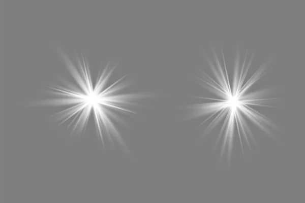 Светящиеся Огни Эффекты Изолированы Сером Фоне Вспышка Солнца Лучами Прожектором — стоковый вектор