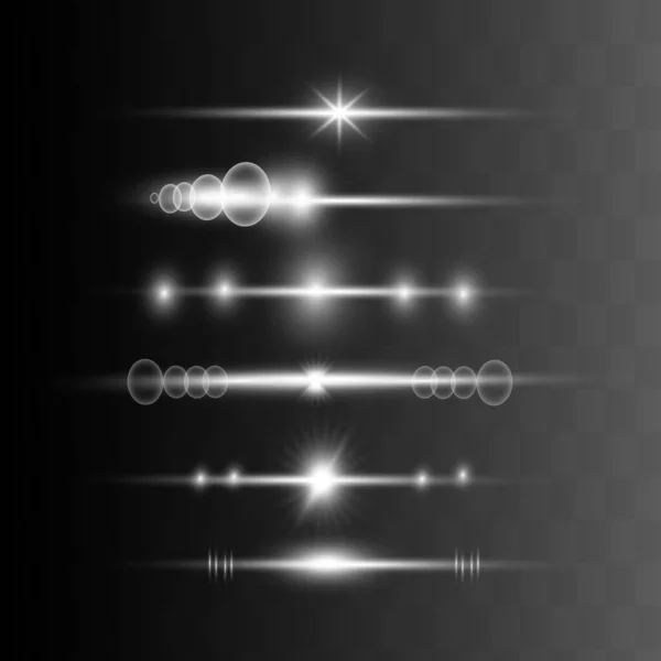 Pack Fusées Éclairantes Horizontales Blanches Rayons Laser Rayons Lumière Horizontaux — Image vectorielle