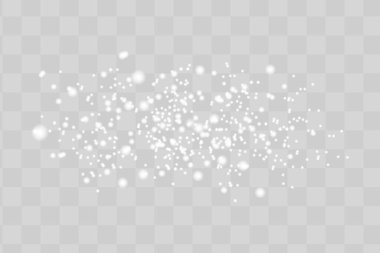 Toz, özel bir ışıkla parlıyor. Şeffaf bir arkaplanda vektör parıldıyor. Noel ışığı etkisi. Parlak sihirli toz parçacıkları.