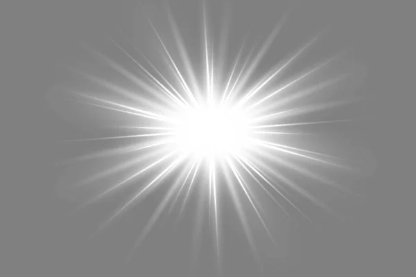 Białe Światło Świecące Eksploduje Przezroczystym Tle Błyszczące Magiczne Cząsteczki Pyłu — Wektor stockowy