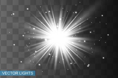 Soyut beyaz lazer ışını. Siyah arkaplanda şeffaf izole edilmiş. Vektör illüstrasyonu. Işıklandırma efekti.