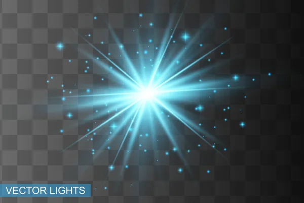 Luces Brillantes Azules Efectos Aislados Fondo Efecto Luz Brillante — Vector de stock