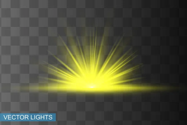 Brilho Isolado Efeito Luz Amarela Chama Lente — Vetor de Stock