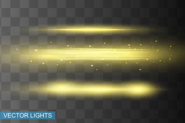 Abstract yellow laser beam. Transparent isolated on black background. Vector illustration.the lighting effect.floodlight directional — Stock Vector
