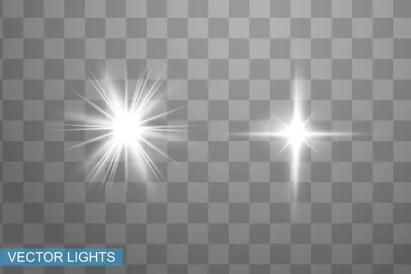 White Glowing Light Explodes Transparent Background Sparkling Magical Dust Particles — Stock Vector