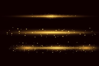 Sarı yatay mercek fişekleri paketi. Lazer ışınları, yatay ışık ışınları. Güzel ışık parlamaları..