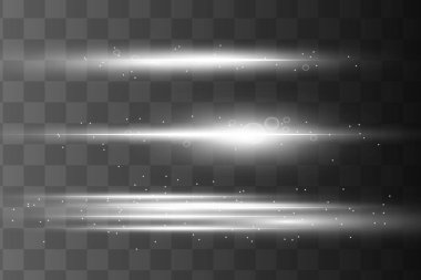 Beyaz parlayan ışık şeffaf bir arkaplanda patlar. Parlak sihirli toz parçacıkları. Parlak Yıldız. Şeffaf, parlak güneş. Vektör ışıltısı. Parlak bir ışıltı için