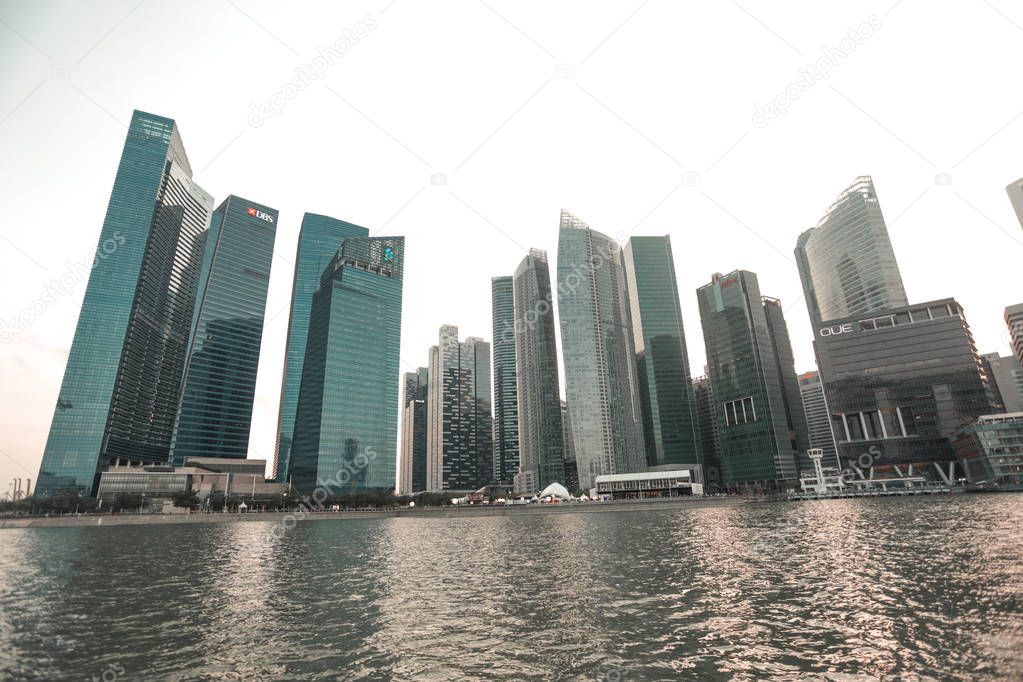 Modern skyscrapers on seashore at Singapore