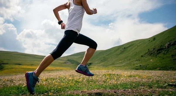 Corredor Joven Fitness Mujer Corriendo Sendero Pastizales —  Fotos de Stock