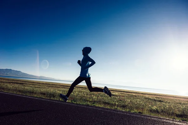 Young Fitness Sporty Woman Running Country Road — Stock Photo, Image