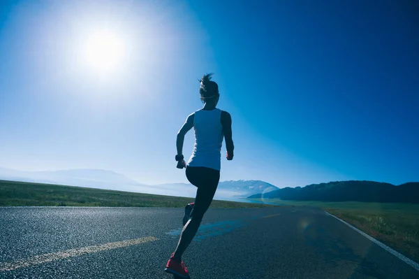 Young Fitness Sporty Woman Running Country Road — Stock Photo, Image