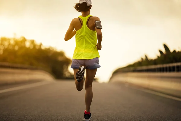 Young Fitness Woman Running City Road — Stock Photo, Image