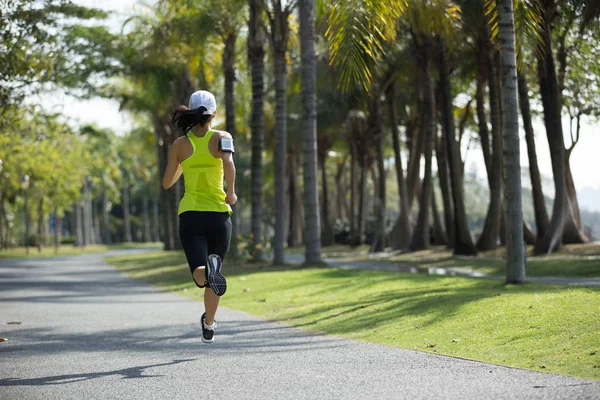 Sporty Young Fitness Woman Running Tropical Park — Stock Photo, Image