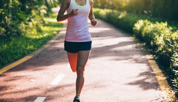 Corredor Mujer Saludable Corriendo Por Carretera Del Parque Matutino —  Fotos de Stock