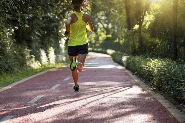 朝の公園道路で実行されている健康な女性ランナー — ストック写真