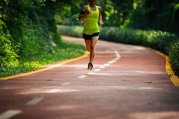 Healthy Woman Runner Running Morning Park Road — Stock Photo, Image