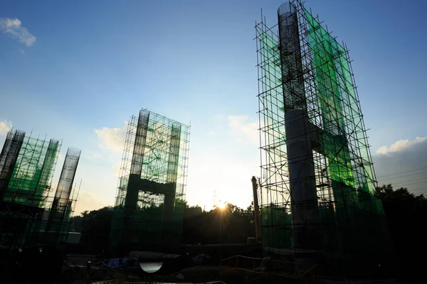 Construção Ponte Aço Com Andaimes Estrutura — Fotografia de Stock