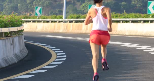 Healthy Lifestyle Fitness Woman Running Highway Road — Stock Video