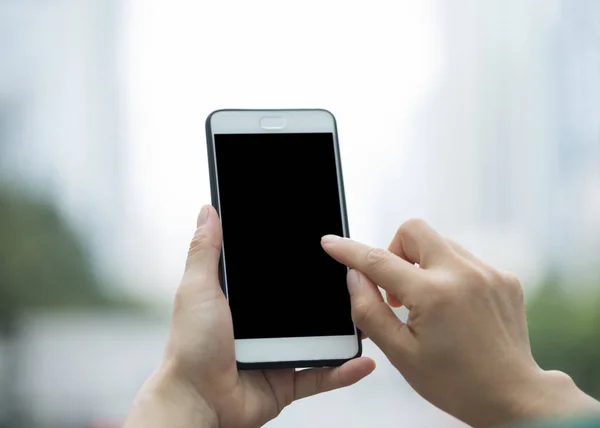 Hands Hold Smartphone Taking Pictures Modern City — Stock Photo, Image