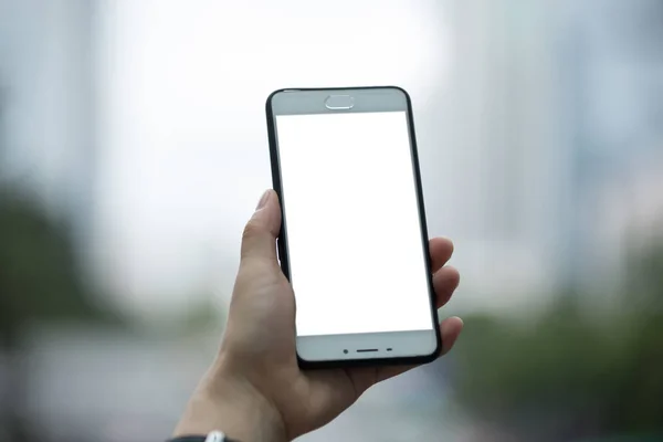 Hand Som Håller Smartphone Modern Stad — Stockfoto