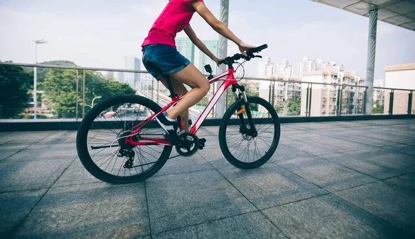 Montar Bicicleta Paso Elevado Ciudad — Foto de Stock
