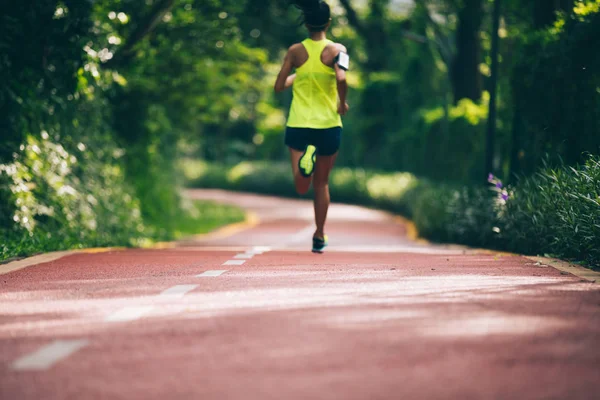 Young Woman Running Park Road Morning — Stock Photo, Image