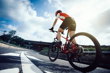 Free Rider bisikletçi dağ bisiklet sürme karayolu üzerinde