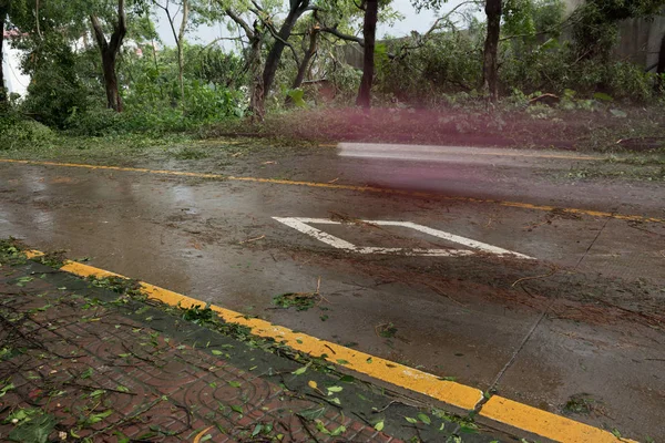 Coche Borroso Conduciendo Por Carretera Después Del Súper Tifón Mangkhut — Foto de Stock