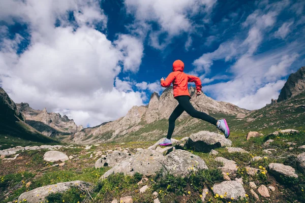 Femme Trail Runner Courir Sur Belles Montagnes — Photo