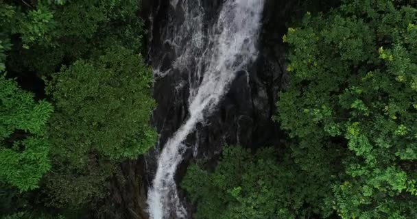 Vista Aérea Gran Cascada Hermosa Selva Tropical — Vídeo de stock