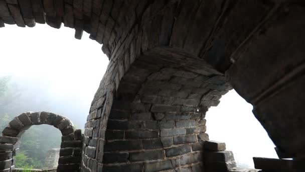 Nahaufnahme Der Zerstörten Mauern Der Großen Mauer Der Chinesischen Festung — Stockvideo