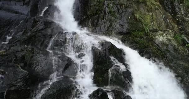 Fließendes Wasser Über Felsen Des Wasserfalls Chinawald — Stockvideo