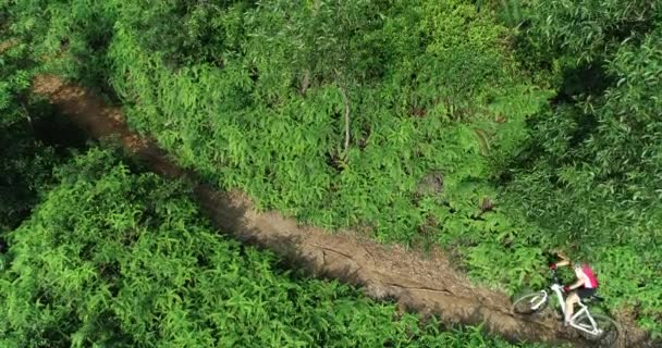 Mulher Andar Bicicleta Trilha Floresta Tropical — Vídeo de Stock