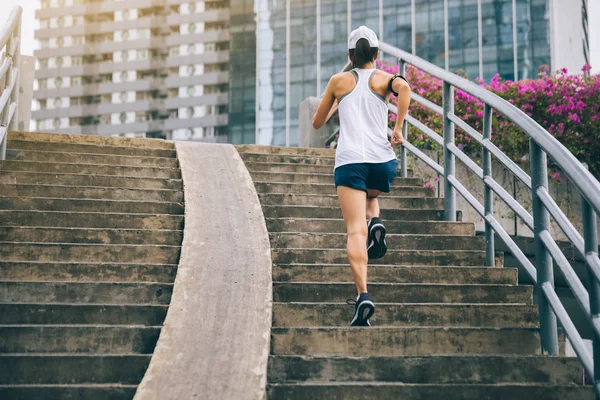 Young Woman Runner Sportswoman Running Upstairs — Stock Photo, Image