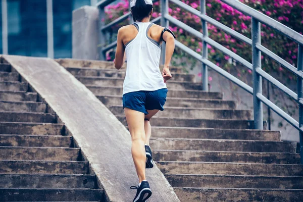 Young Woman Runner Sportswoman Running City Stairs — Stock Photo, Image