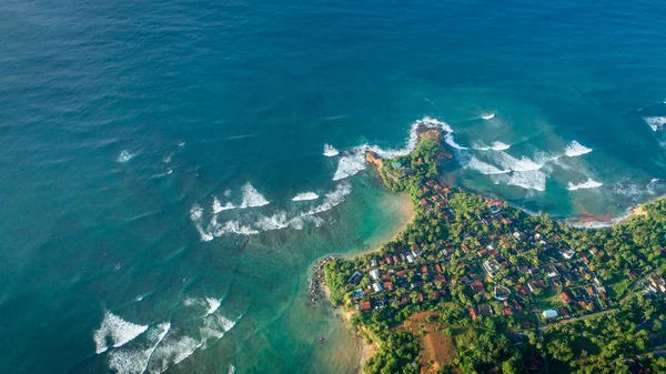 Vista Aérea Costa Tropical Pueblo Pescadores —  Fotos de Stock