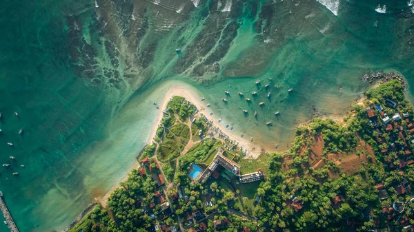 Luchtfoto Van Prachtig Zeegezicht Met Vissersboten Kust — Stockfoto