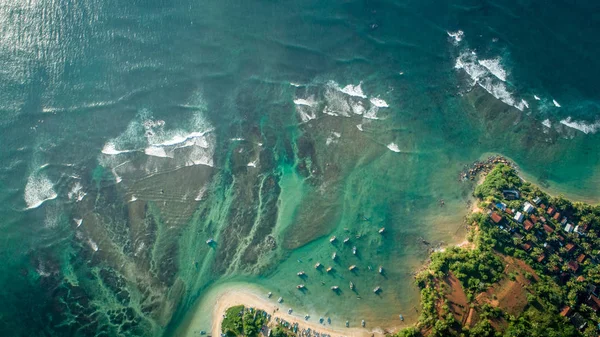 Vista Aérea Bela Paisagem Marinha Com Barcos Pesca Costa — Fotografia de Stock