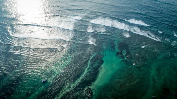 Vue Aérienne Rupture Des Vagues Mer Sur Côte — Photo