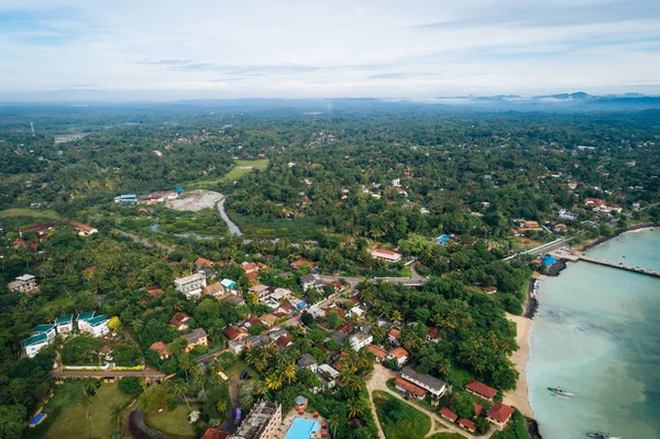 Luchtfoto Van Prachtig Zeegezicht Met Vissersdorp Sri Lanka — Stockfoto