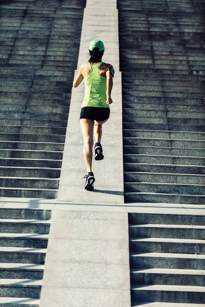 Young Woman Runner Running City Stairs Jogging Running Urban Training — Stock Photo, Image