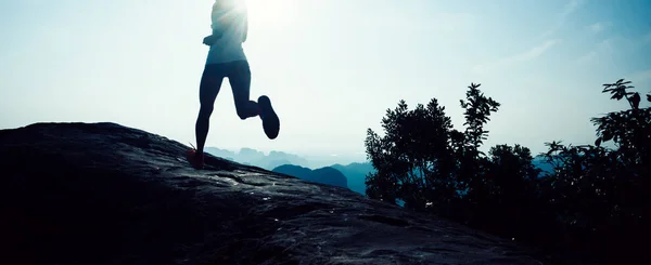 Joven Fitness Mujer Trail Runner Corriendo Cima Montaña — Foto de Stock