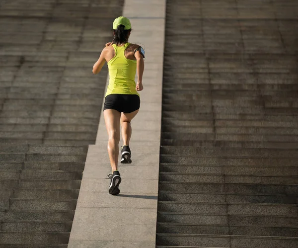 Young Woman Runner Sportswoman Running City Stairs Jogging Running Urban — Stock Photo, Image