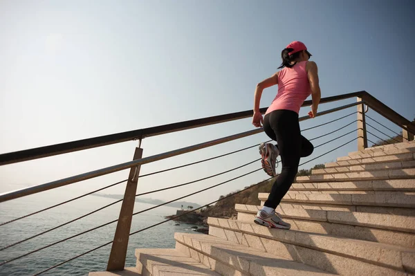 Healthy Lifestyle Concept Sport Woman Running Seaside Promenade — Stock Photo, Image