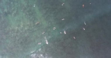 Hint okyanusunda sörf sırasında dalgalar yakalamak için sörfçü drone havadan görünümü