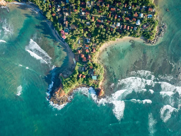 Vista Aérea Del Hermoso Paisaje Marino Con Pueblo Pescadores Sri — Foto de Stock