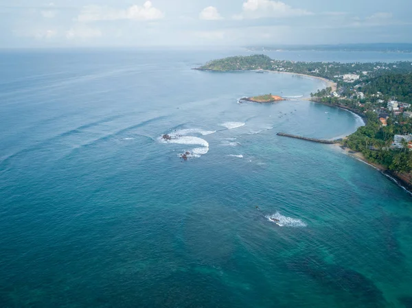 Luchtfoto Van Kokospalmen Aan Zee Ochtend Sri Lanka — Stockfoto