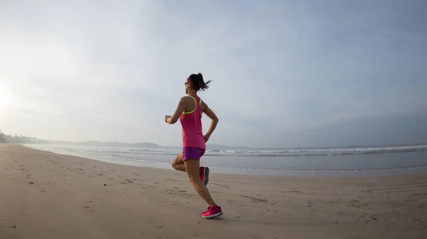 Fitness Woman Runner Running Sunrise Beach — Stock Photo, Image