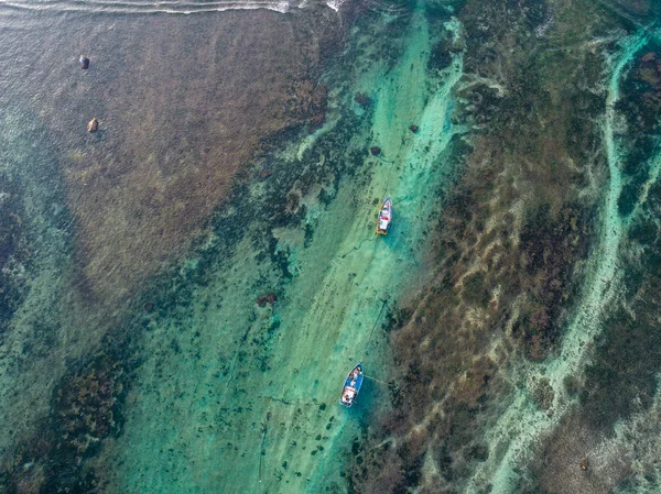 Veduta Aerea Bellissimo Paesaggio Marino Con Barche Pesca Sulla Costa — Foto Stock